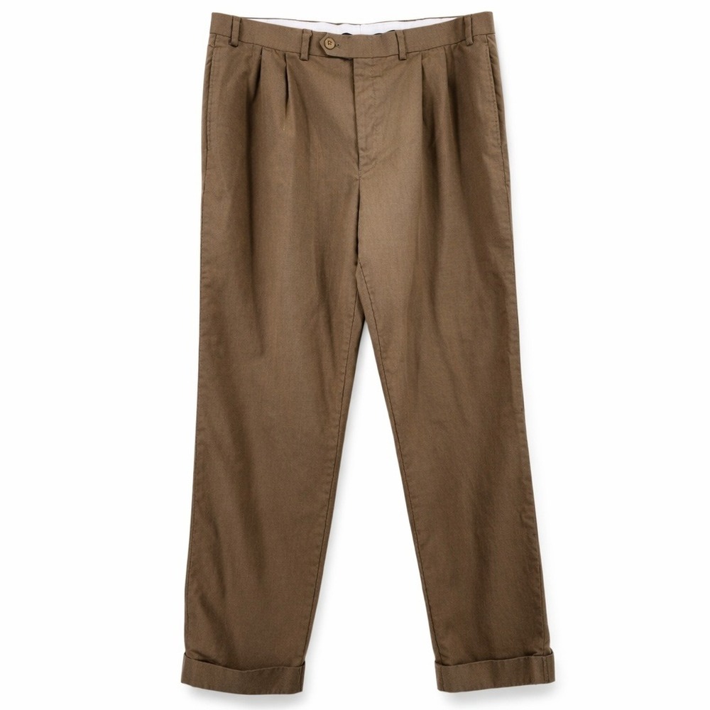 Lauren Ralph Lauren‎ Dress Pants Mens 38x31 Brown Pleated Cuffed Wool Trousers